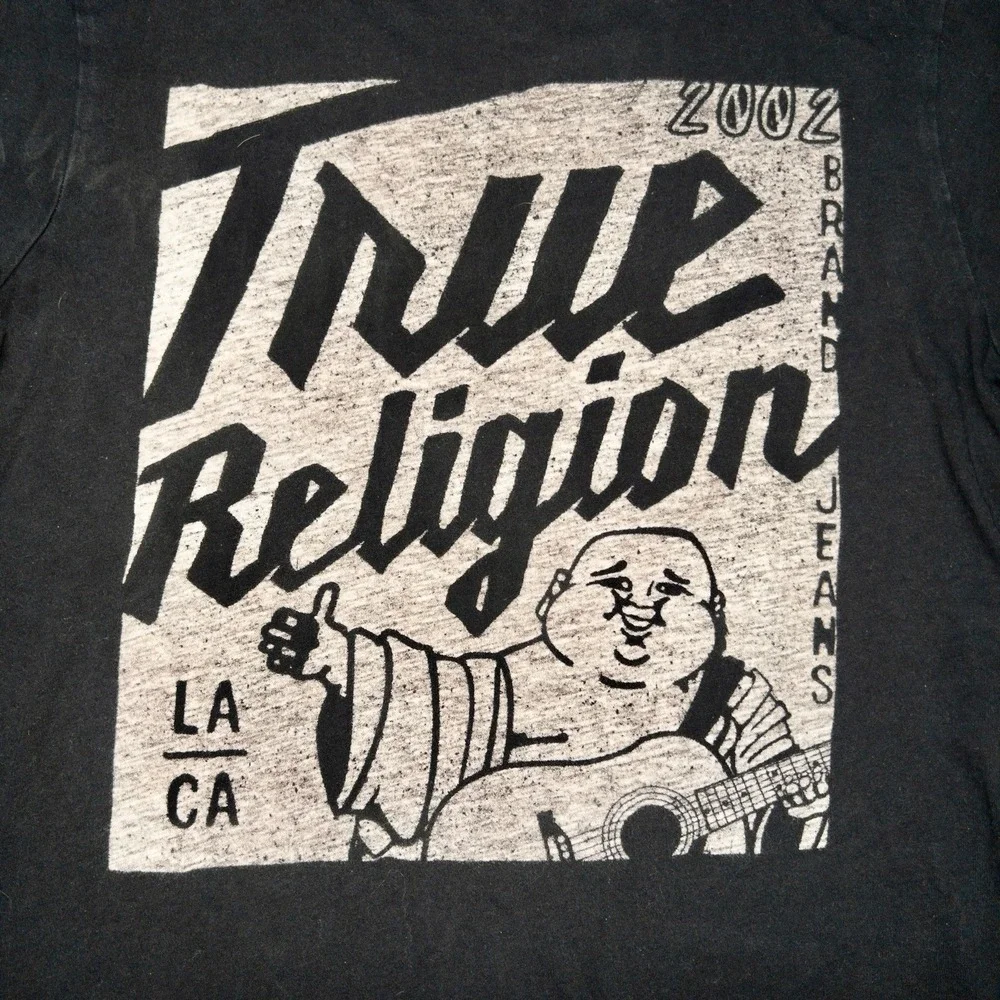 True Religion World Tour T Shirt Mens Small Black Graphic Print Short‎ Sleeves